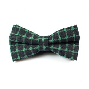 Dark Slate Grey and Medium Forest Green Polyester Checkered Butterfly Bow Tie