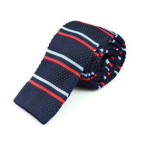 6cm Midnight Blue, Pale Blue Lily and Ferrari Red Knit Striped Skinny Tie