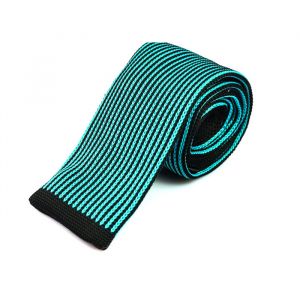 6cm Celeste and Black Eel Knit Striped Skinny Tie