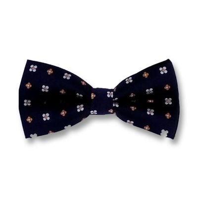 Midnight Blue, Brown and White Polyester Floral Butterfly Bow Tie