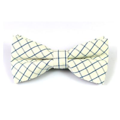 SeaShell and Crystal Blue Cotton Checkered Butterfly Bow Tie