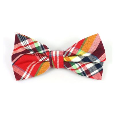 Red, White, Black, Tiger Orange and Mint green Cotton Plaid Butterfly Bow Tie