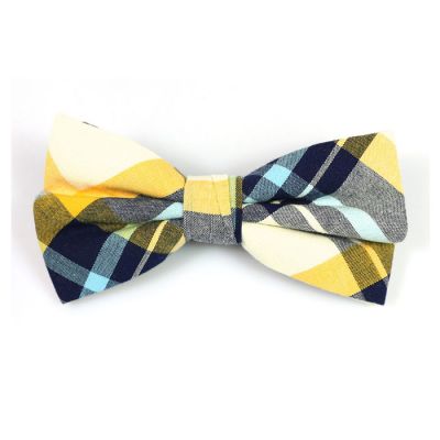 Yellow, White, Black and Mint green Cotton Plaid Butterfly Bow Tie
