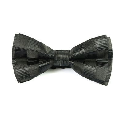 Dark Slate Grey and Ash Gray Polyester Checkered Butterfly Bow Tie