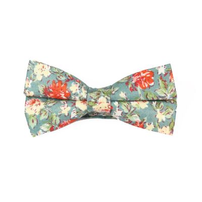 Sea Green, SeaShell and Scarlet Cotton Floral Butterfly Bow Tie