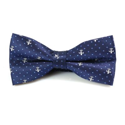 Midnight Blue and White Polyester Novelty Butterfly Bow Tie