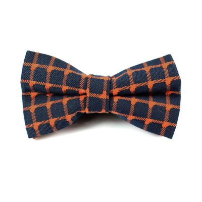 Midnight Blue and Camel brown Polyester Checkered Butterfly Bow Tie