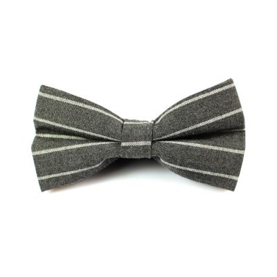 Ash Gray and White Polyester Striped Butterfly Bow Tie