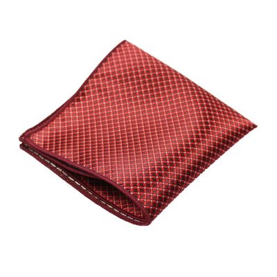 Red Wine and Shocking Orange Polyester Checkered Pocket Square