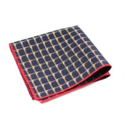 Love Red, Parchment and Midnight Blue Polyester Checkered Pocket Square