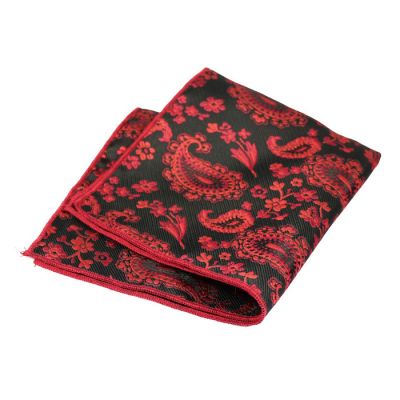 Love Red and Gunmetal Polyester Paisley Pocket Square