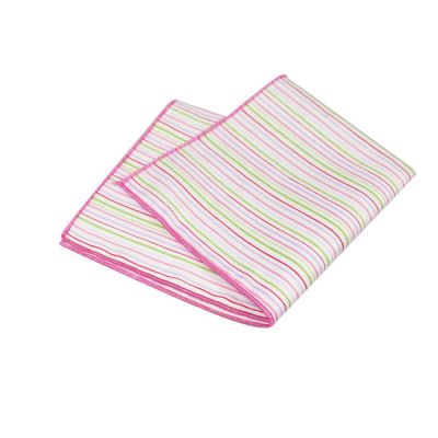 Green Onion, Light Pink and Platinum Cotton Striped Pocket Square