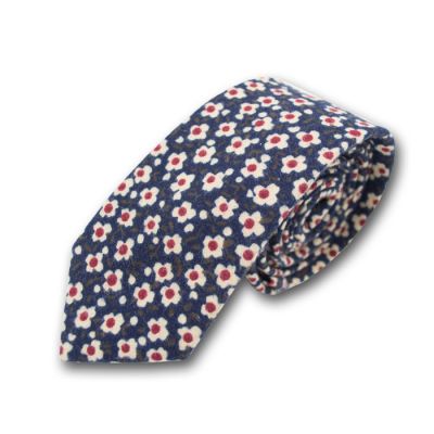6cm Midnight Blue, School Bus Yellow and White Polyester Floral Skinny Tie