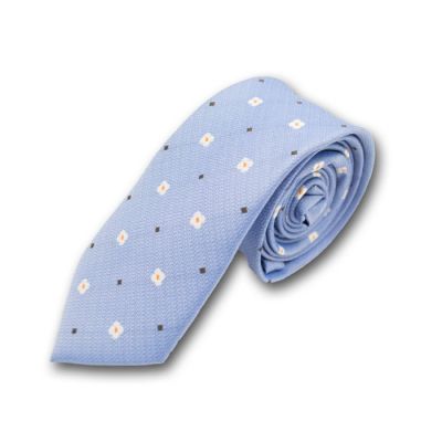 6cm Sky Blue, White, Mango Orange and Brown Polyester Floral Skinny Tie