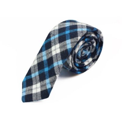 5cm Night, Crystal Blue, White and Baby Blue Cotton Plaid Skinny Tie