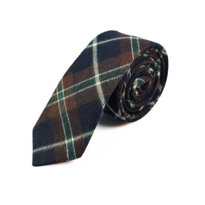 5cm Brown, White, Green and Black Eel Cotton Plaid Skinny Tie