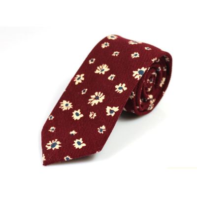 6cm Red Wine, Grape and White Cotton Floral Skinny Tie