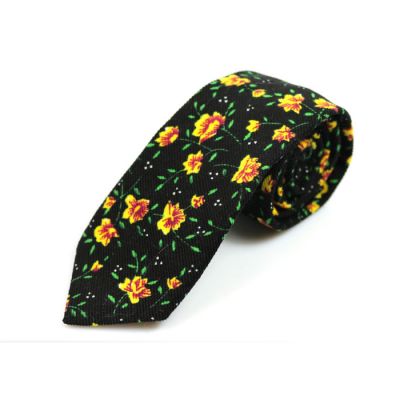 6cm Yellow, Night, Bean Red and Green Cotton Floral Skinny Tie