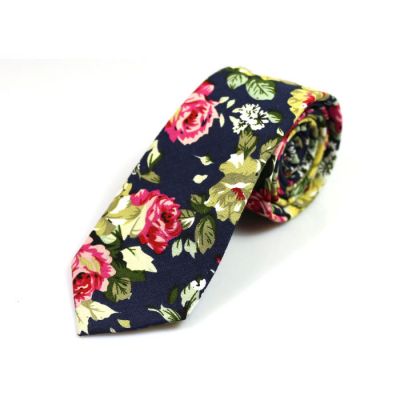 6cm Navy Blue, Mustard, Green Onion, Bean Red and Ferrari Red Cotton Floral Skinny Tie