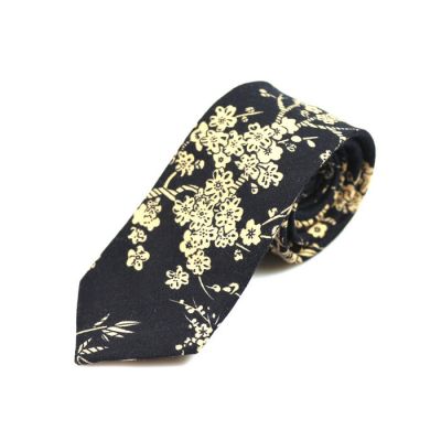 6cm Black Eel and SeaShell Cotton Floral Skinny Tie