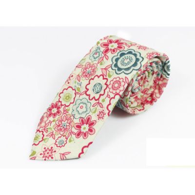 6cm Bean Red, Teal, Mustard and Blue green Cotton Floral Skinny Tie