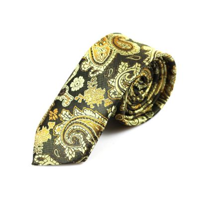 6cm Iridium, Yellow, Harvest Gold and White Polyester Paisley Skinny Tie