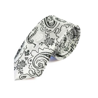 6cm SeaShell and Black Eel Polyester Paisley Skinny Tie