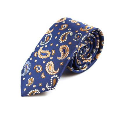 6cm Sapphire Blue, Chestnut and SeaShell Polyester Paisley Skinny Tie