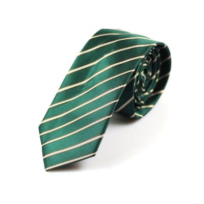6cm Teal, White and Black Polyester Striped Skinny Tie