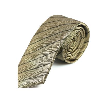 6cm Ginger Brown and Black Eel Cotton Striped Skinny Tie
