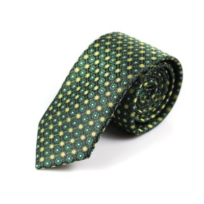 6cm Oak Brown, Brass and Dark Forest Green Polyester Floral Skinny Tie