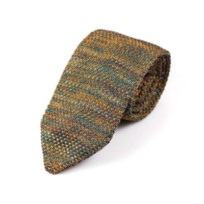 7cm Sandy Brown and Blue Whale Knit Striped Skinny Tie