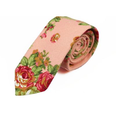 6cm Khaki Rose, Moccasin and Midnight Cotton-Linen Blend Floral Skinny Tie