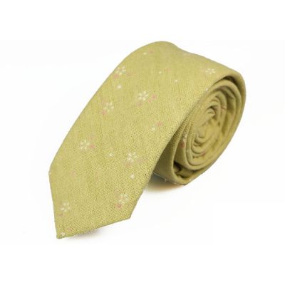 6cm Vanilla, Pig Pink and White Cotton-Linen Blend Floral Skinny Tie