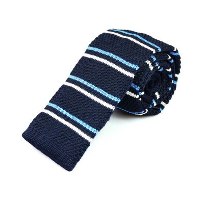 6cm Midnight Blue, Pale Blue Lily and White Knit Striped Skinny Tie
