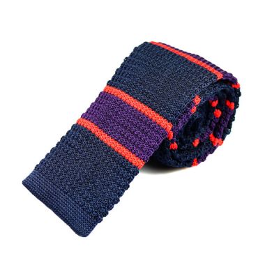 6cm Midnight Blue, Purple Iris and Scarlet Knit Striped Skinny Tie