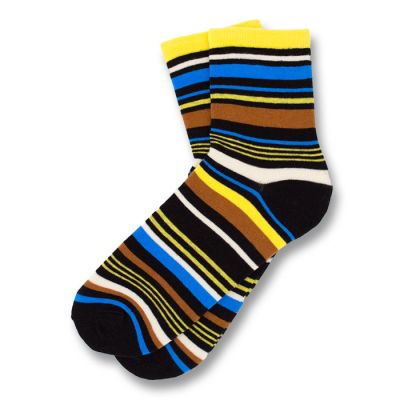Black, Yellow, Blue, Sienna and White Cotton Striped Socks