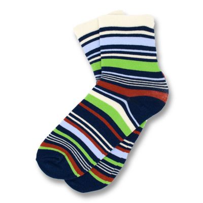 Midnight Blue, White, Light Blue, Jade Green and Brown Cotton Striped Socks