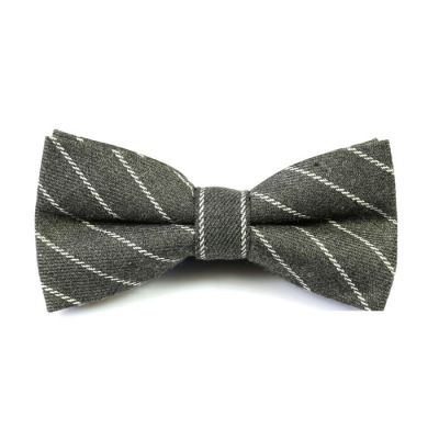 Dark Slate Grey and White Cotton Striped Butterfly Bow Tie