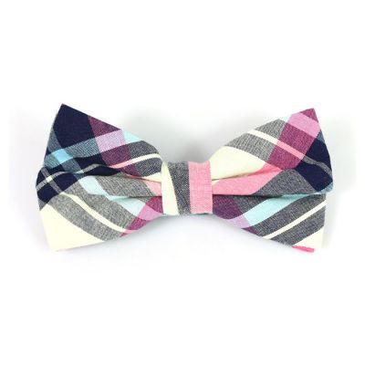 SeaShell, Mint green, Rose Gold and Black Cotton Plaid Butterfly Bow Tie