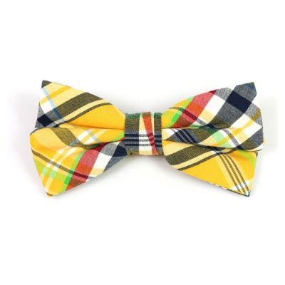 Green Apple, Yellow, White and Gray Wolf Cotton Plaid Butterfly Bow Tie