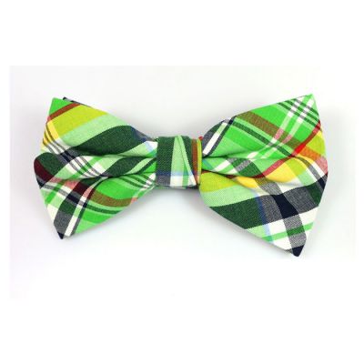 Dark Forest Green, White, Green Apple, Midnight, Black and Yellow Cotton Plaid Butterfly Bow Tie