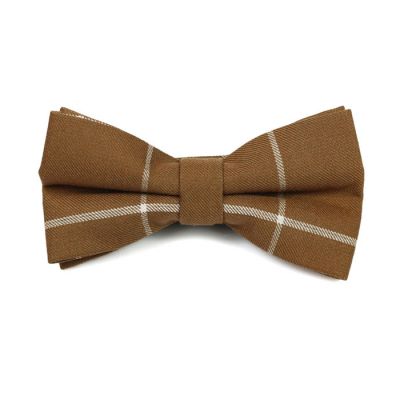 Coffee and White Cotton Striped Butterfly Bow Tie