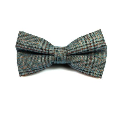 Mint green, Peach, Brown and Night Cotton Plaid Butterfly Bow Tie