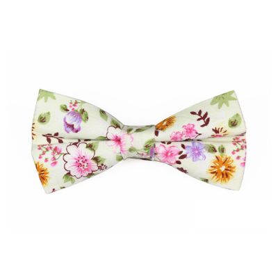 SeaShell, Mahogany, Pink, Champagne and Slime Green Cotton Floral Butterfly Bow Tie