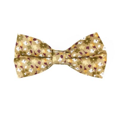 Mustard, Mahogany, White and Venom Green Cotton Floral Butterfly Bow Tie