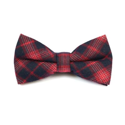 Night, Valentine Red and SeaShell Cotton Plaid Butterfly Bow Tie