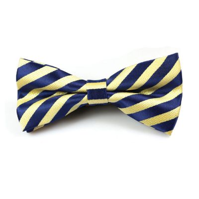 Sun Yellow and Midnight Blue Polyester Striped Butterfly Bow Tie