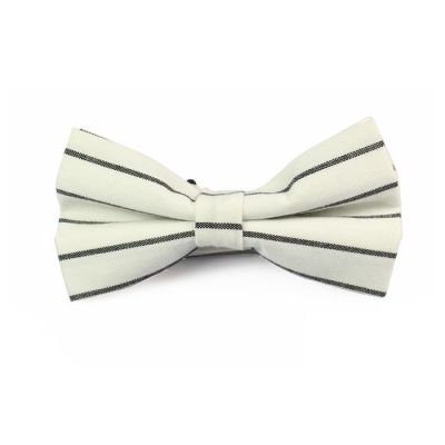 White and Black Polyester Striped Butterfly Bow Tie