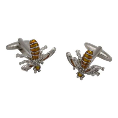 Orange Bejeweled Bee Silver Cufflinks